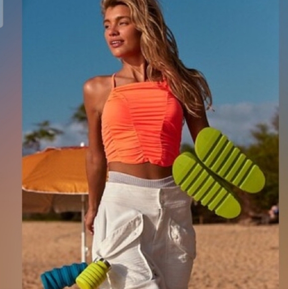 FREE PEOPLE FP Movement Shirr Enough Tank Neon Coral. Size Small NWT - Picture 2 of 9